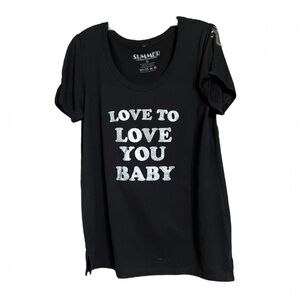 Donna Summer Black T Shirt Love To Love You Cold Shoulder Sz S EUC
